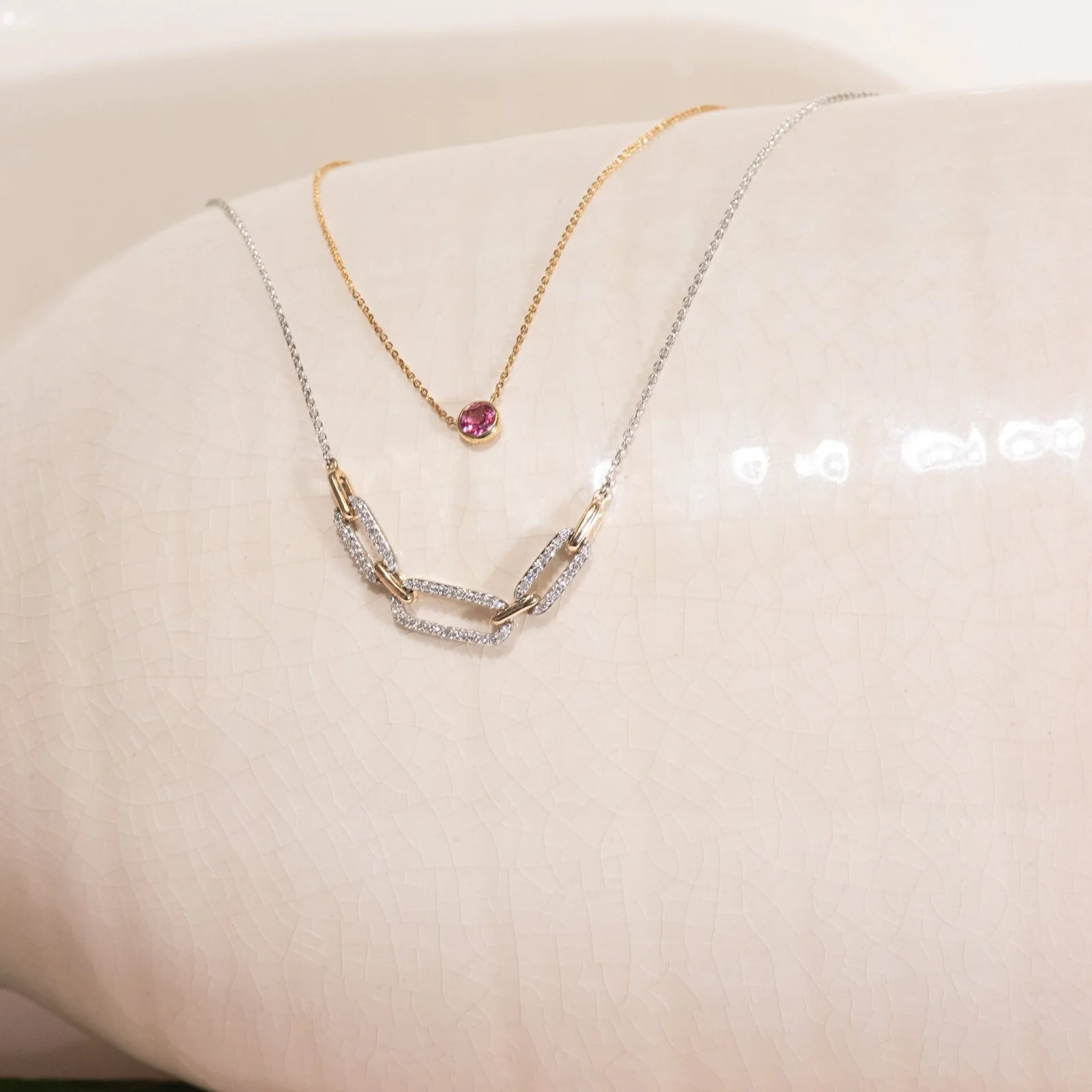 Yellow Gold Diamond Link Chain Necklace - Image 4