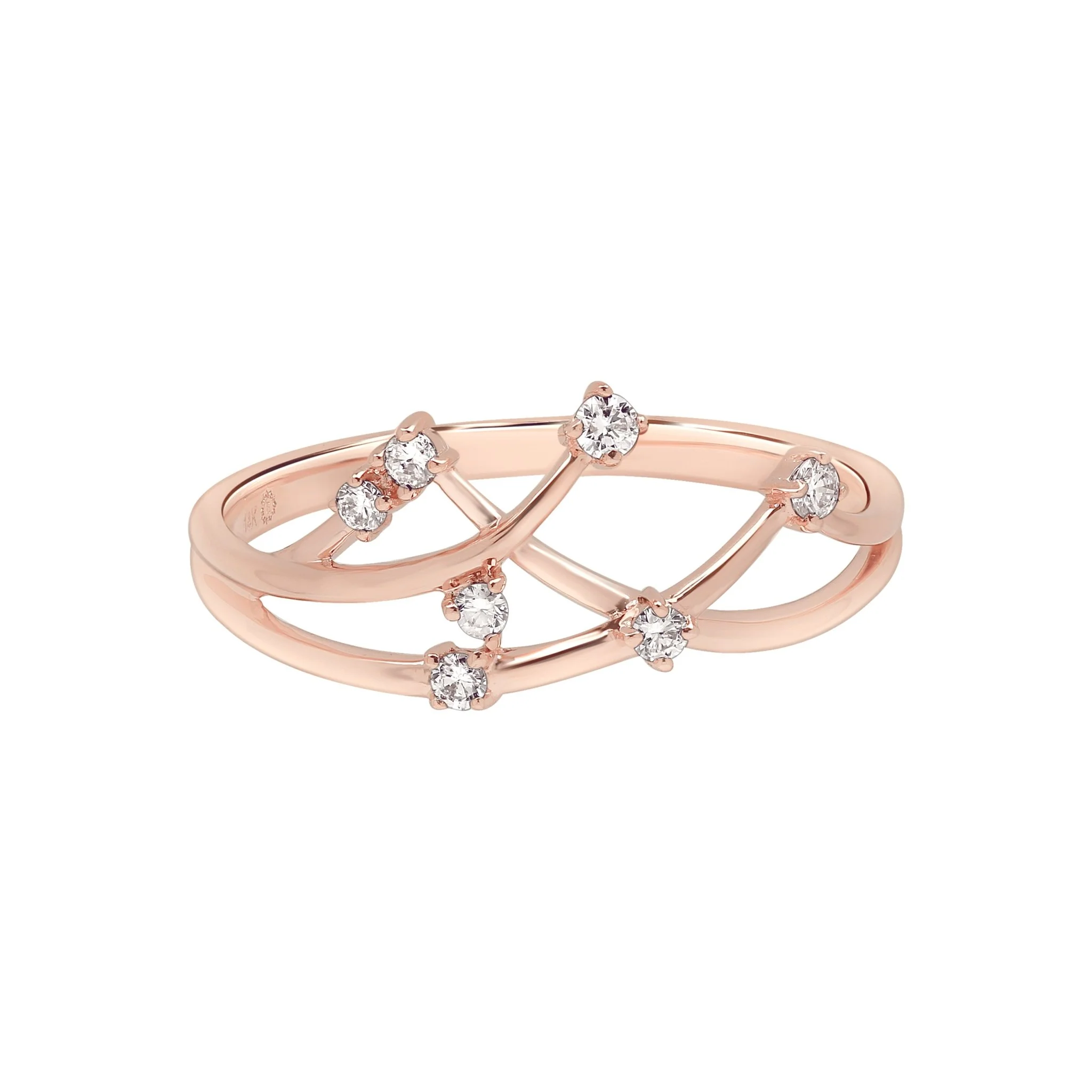 Interlocking Floating Diamond Ring in Solid 14k Rose Gold