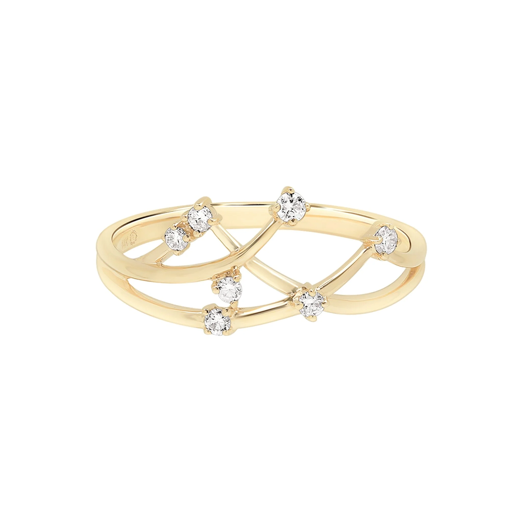 Interlocking Floating Diamond Ring in Solid 14k Yellow Gold