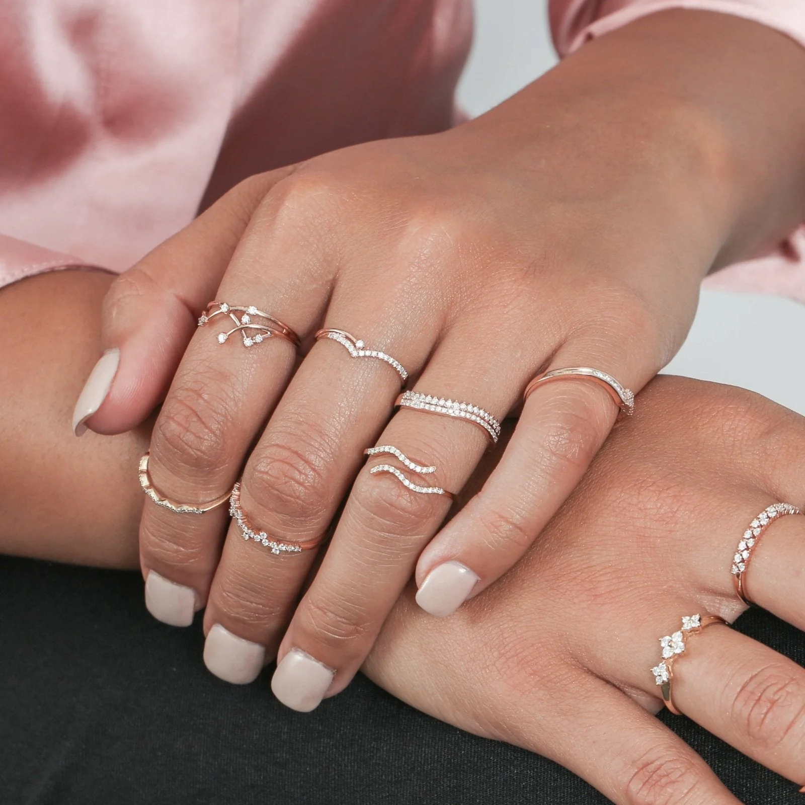 Interlocking Floating Diamond Ring in Solid 14k Yellow Gold - Image 2