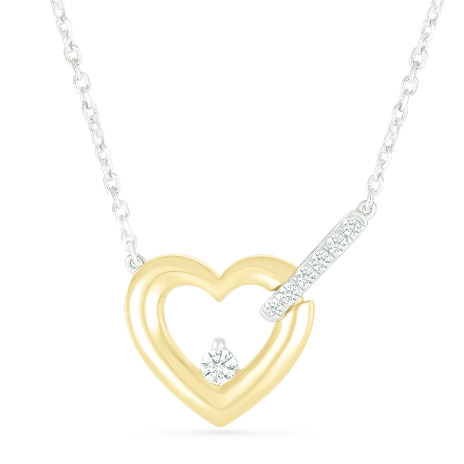 Yellow Gold Interlocking Heart Diamond Pendant Necklace