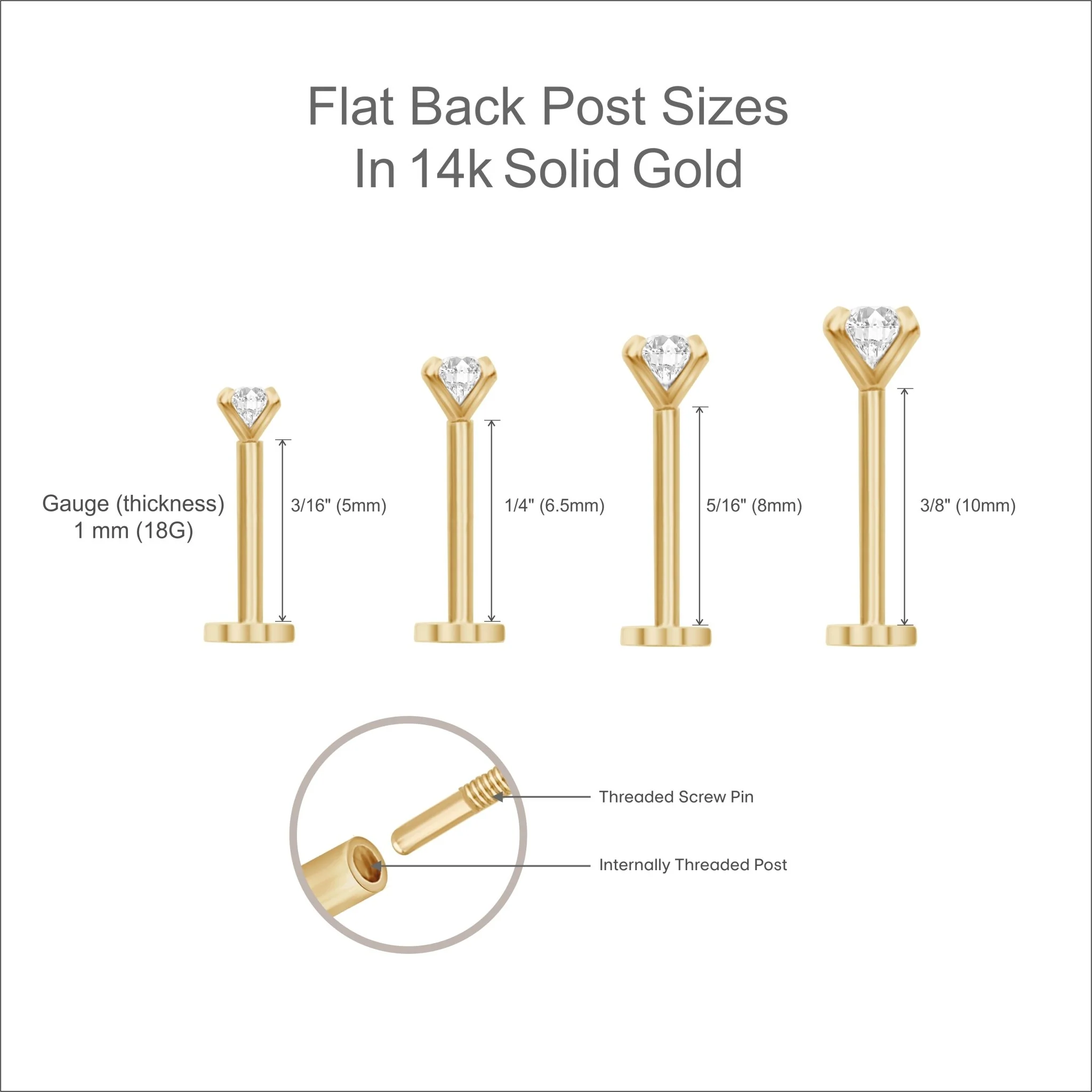 Internally Threaded Flat Back Earring Post- 14k Gold - Image 11