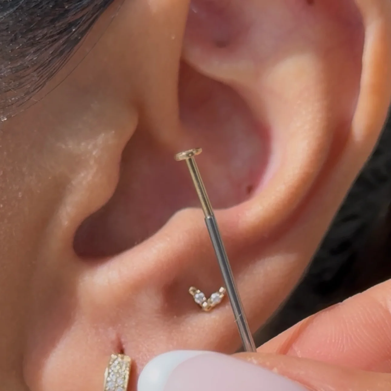Internally Threaded Flat Back Earring Post- 14k Gold - Image 5