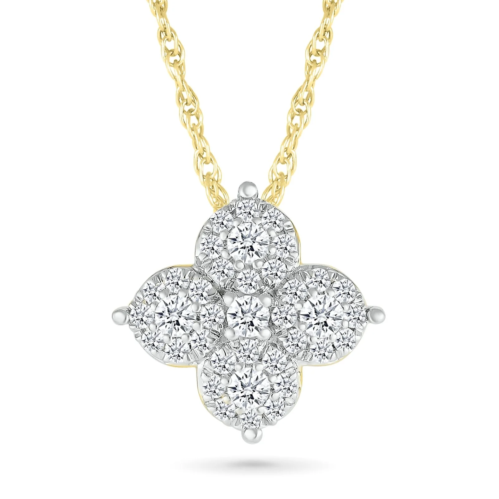 Yellow Gold Cluster Diamond Cross Pendant Necklace