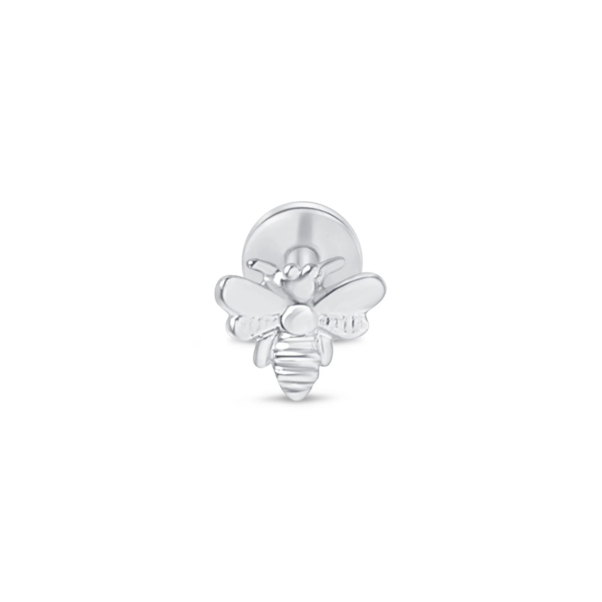 White Gold Bee Threaded Flat Back Earring