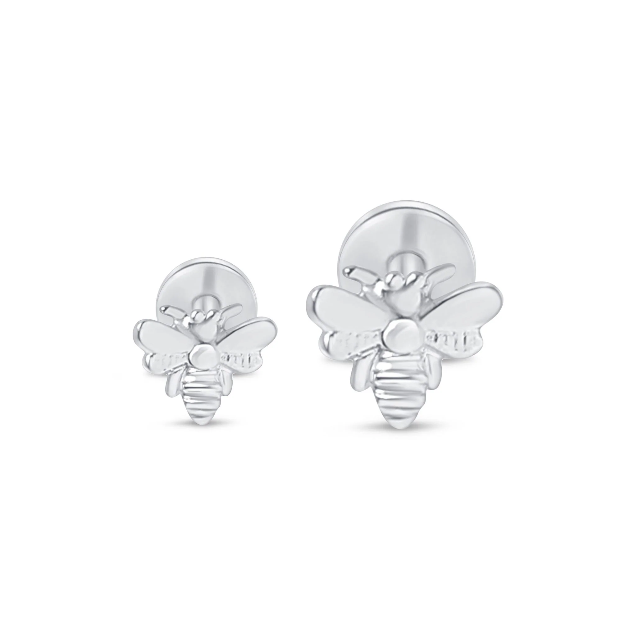 White Gold Bee Threaded Flat Back Earring - Image 10