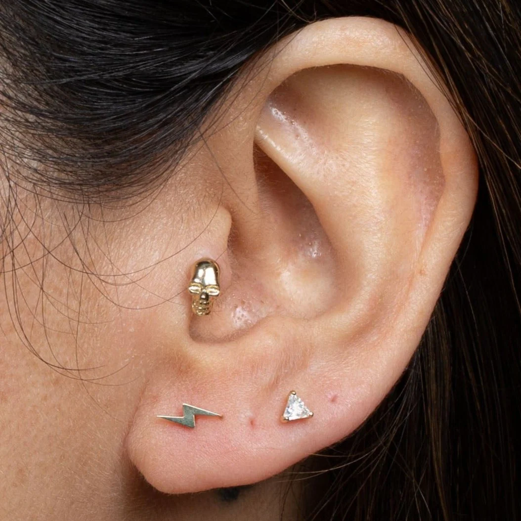 White Gold Lightning Bolt Threaded Flat Back Earring - Image 4