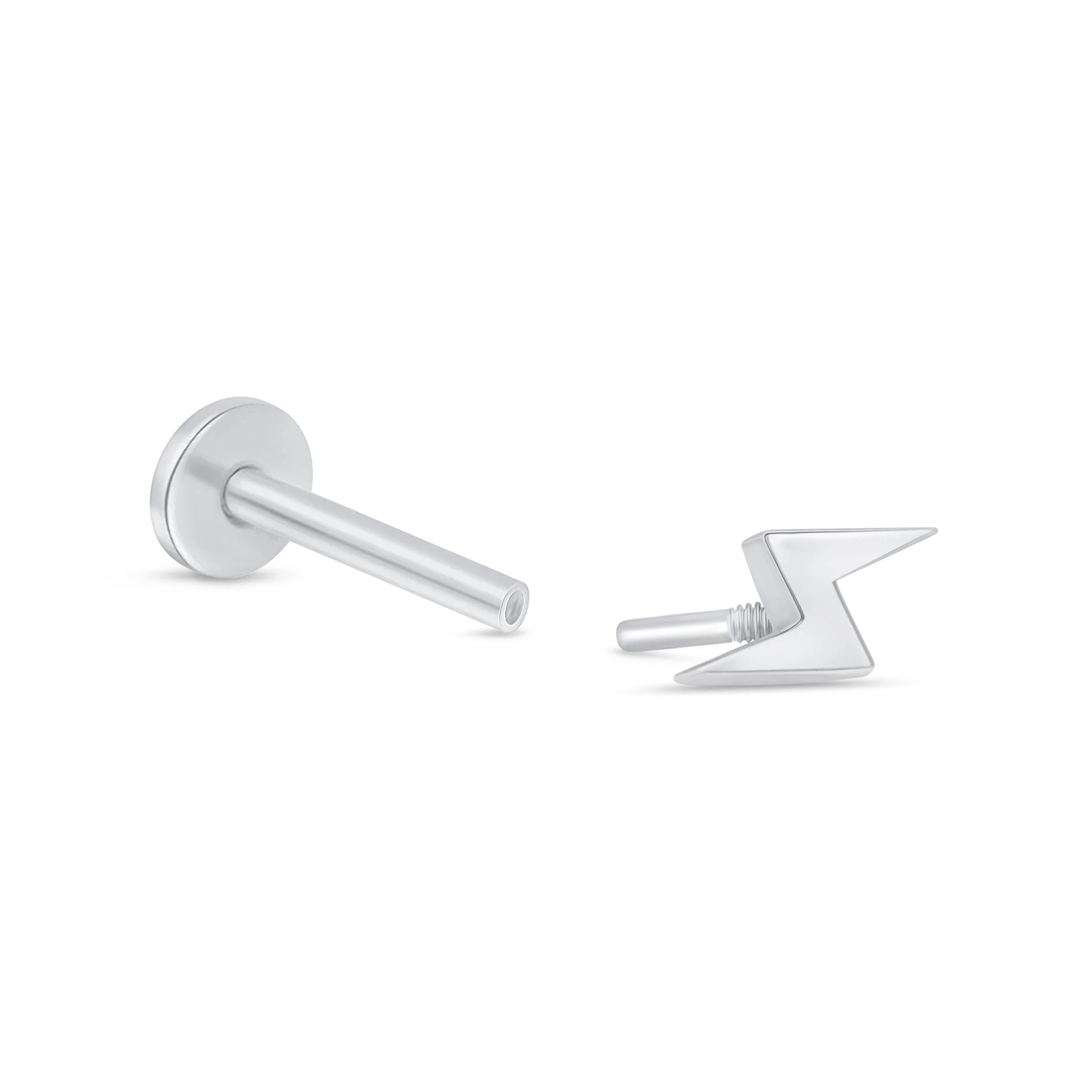 White Gold Lightning Bolt Threaded Flat Back Earring - Image 6
