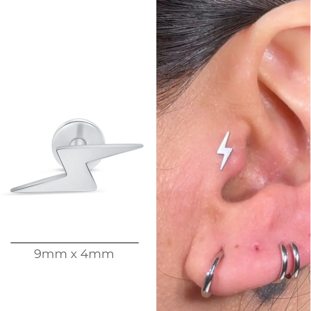 White Gold Lightning Bolt Threaded Flat Back Earring - Image 7