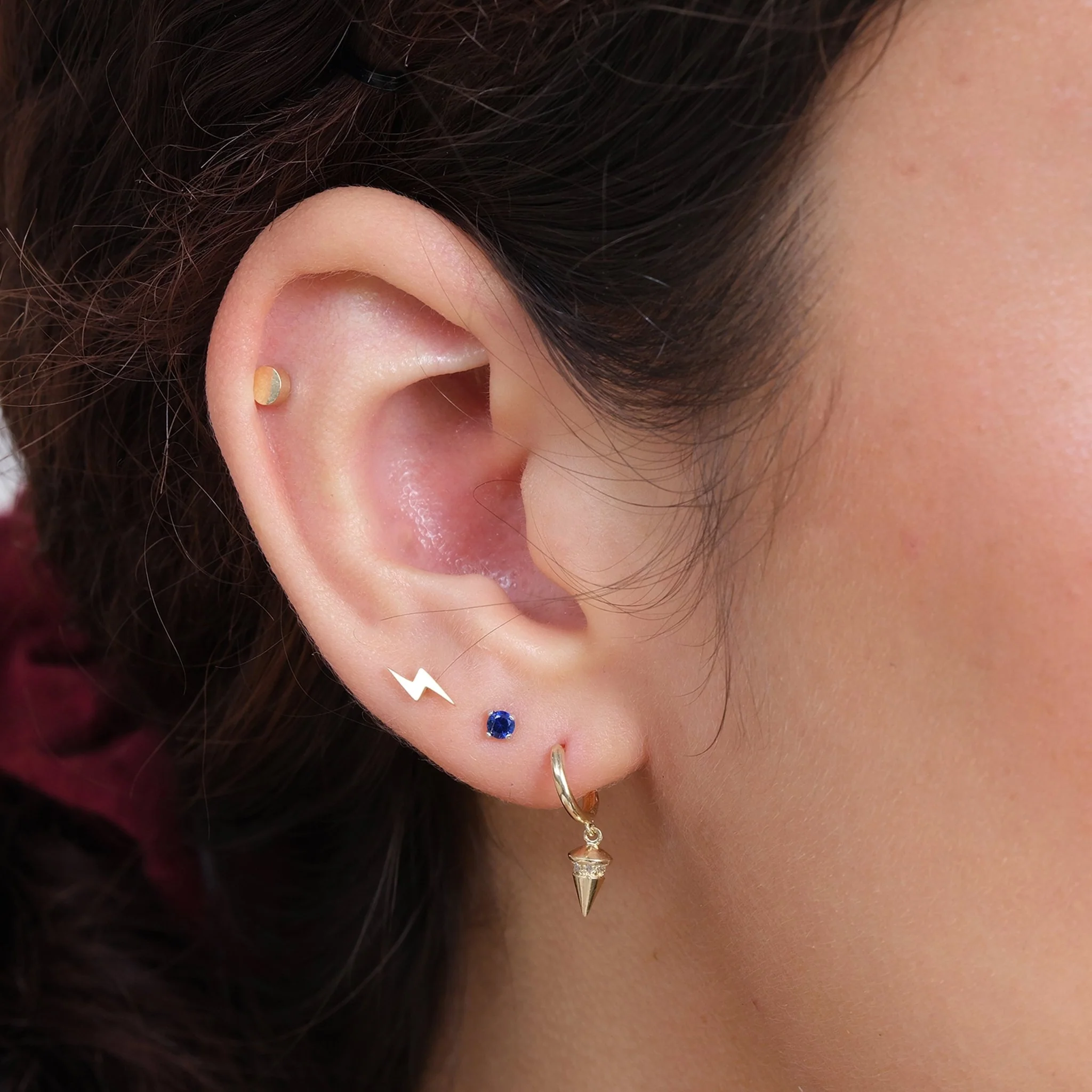 Yellow Gold Lightning Bolt Threaded Flat Back Earring - Image 2