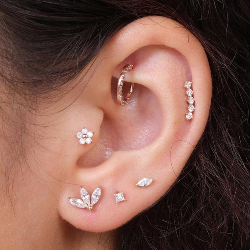 Rose Gold Gemstone Marquise Lotus Flat Back Earring - Image 2