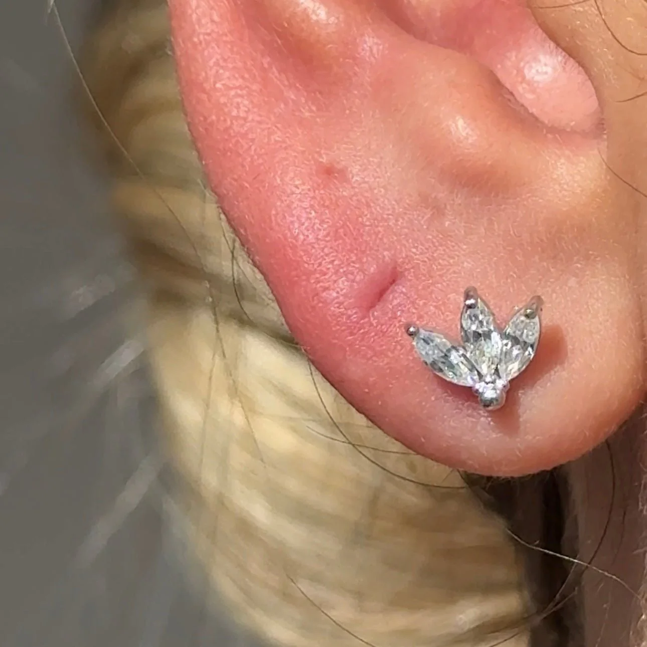 Rose Gold Gemstone Marquise Lotus Flat Back Earring - Image 3