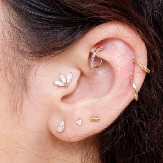 Rose Gold Gemstone Marquise Lotus Flat Back Earring - Image 4