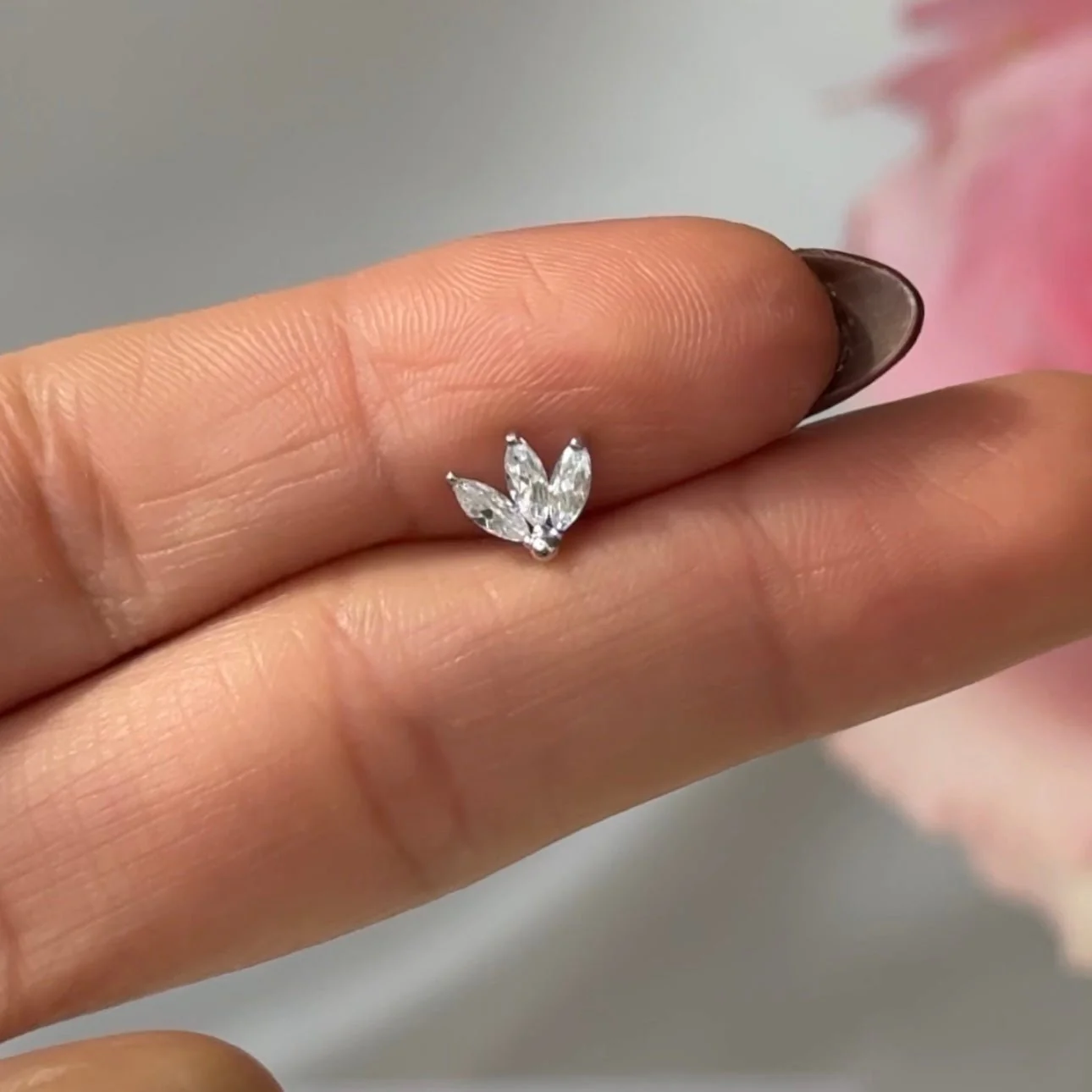 Rose Gold Gemstone Marquise Lotus Flat Back Earring - Image 5
