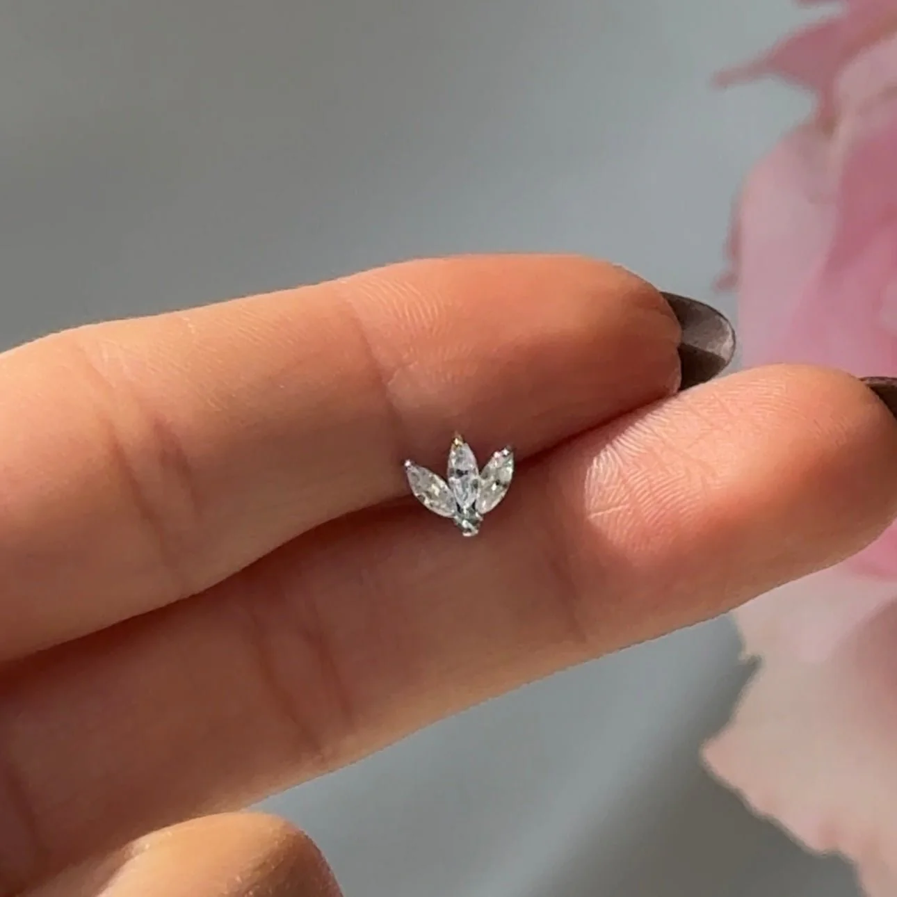 Rose Gold Gemstone Marquise Lotus Flat Back Earring - Image 7