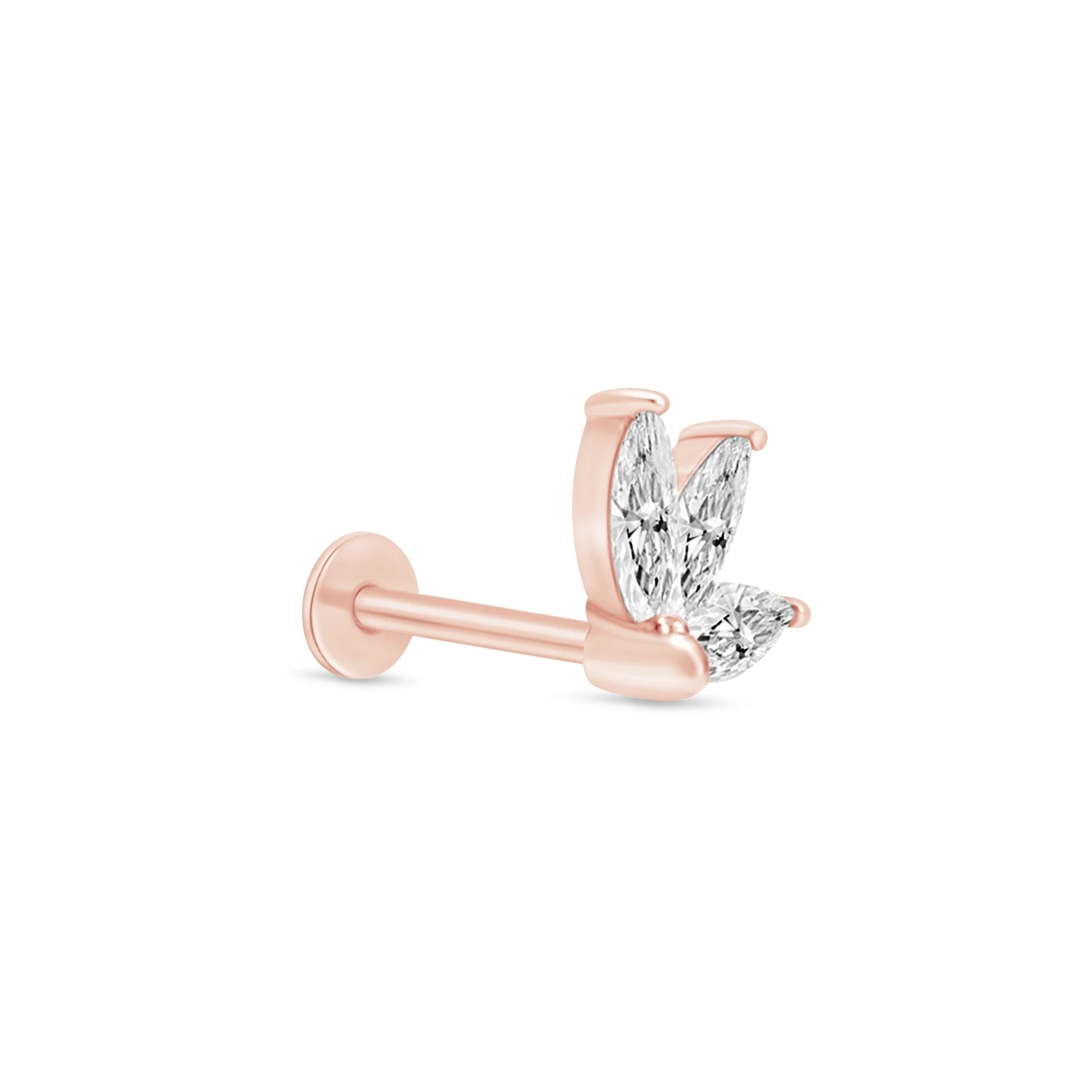 Rose Gold Gemstone Marquise Lotus Flat Back Earring - Image 8