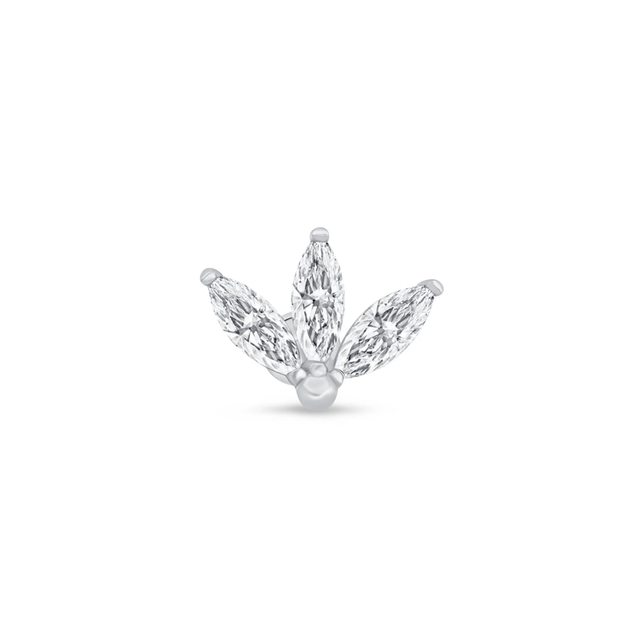 White Gold Gemstone Marquise Lotus Flat Back Earring