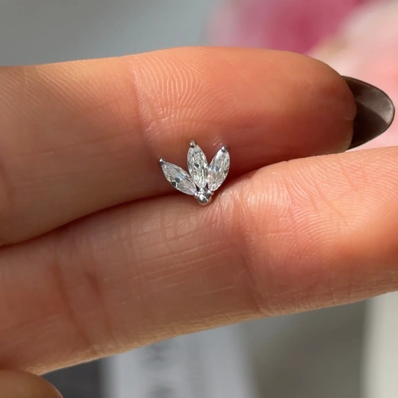 White Gold Gemstone Marquise Lotus Flat Back Earring - Image 5