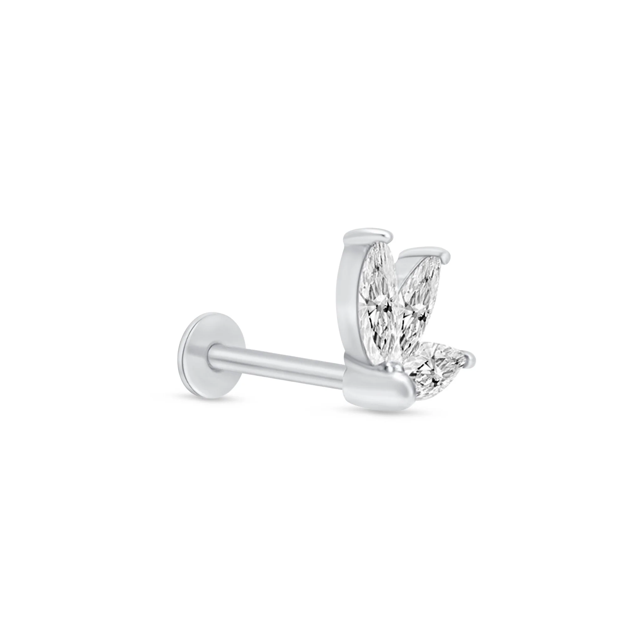 White Gold Gemstone Marquise Lotus Flat Back Earring - Image 8