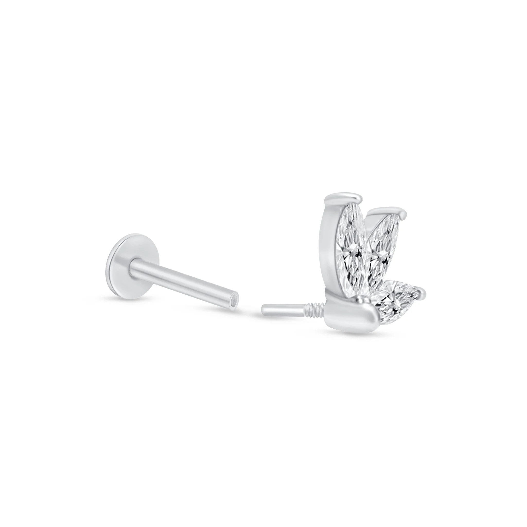 White Gold Gemstone Marquise Lotus Flat Back Earring - Image 9
