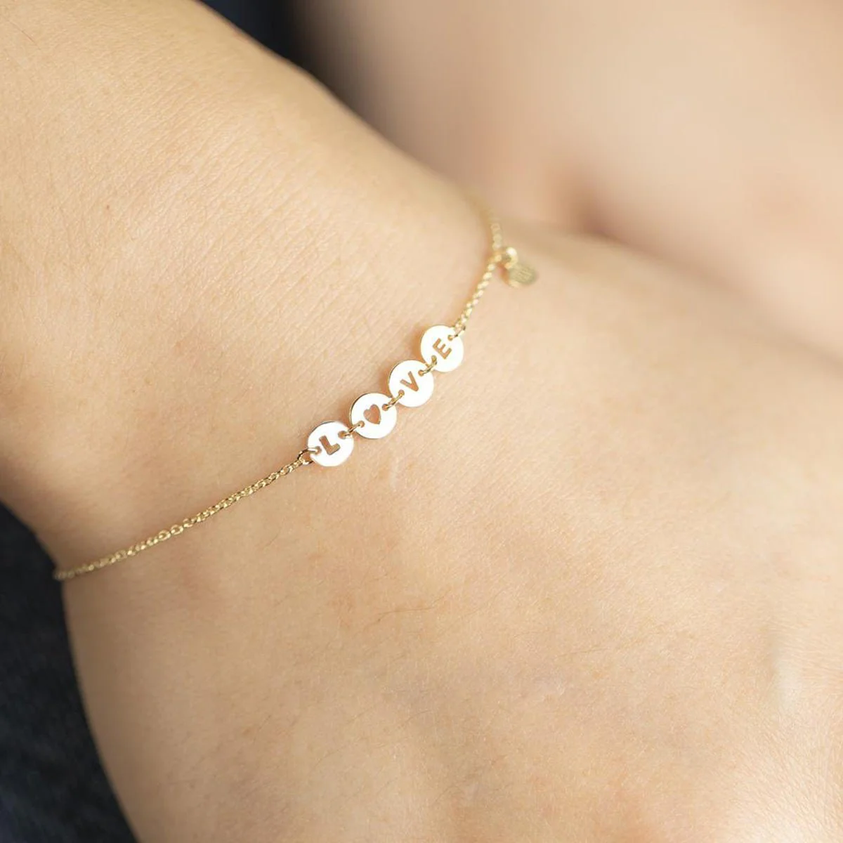 Love Disc Chain Bracelet Gold in Solid 14k Yellow Gold - Image 2