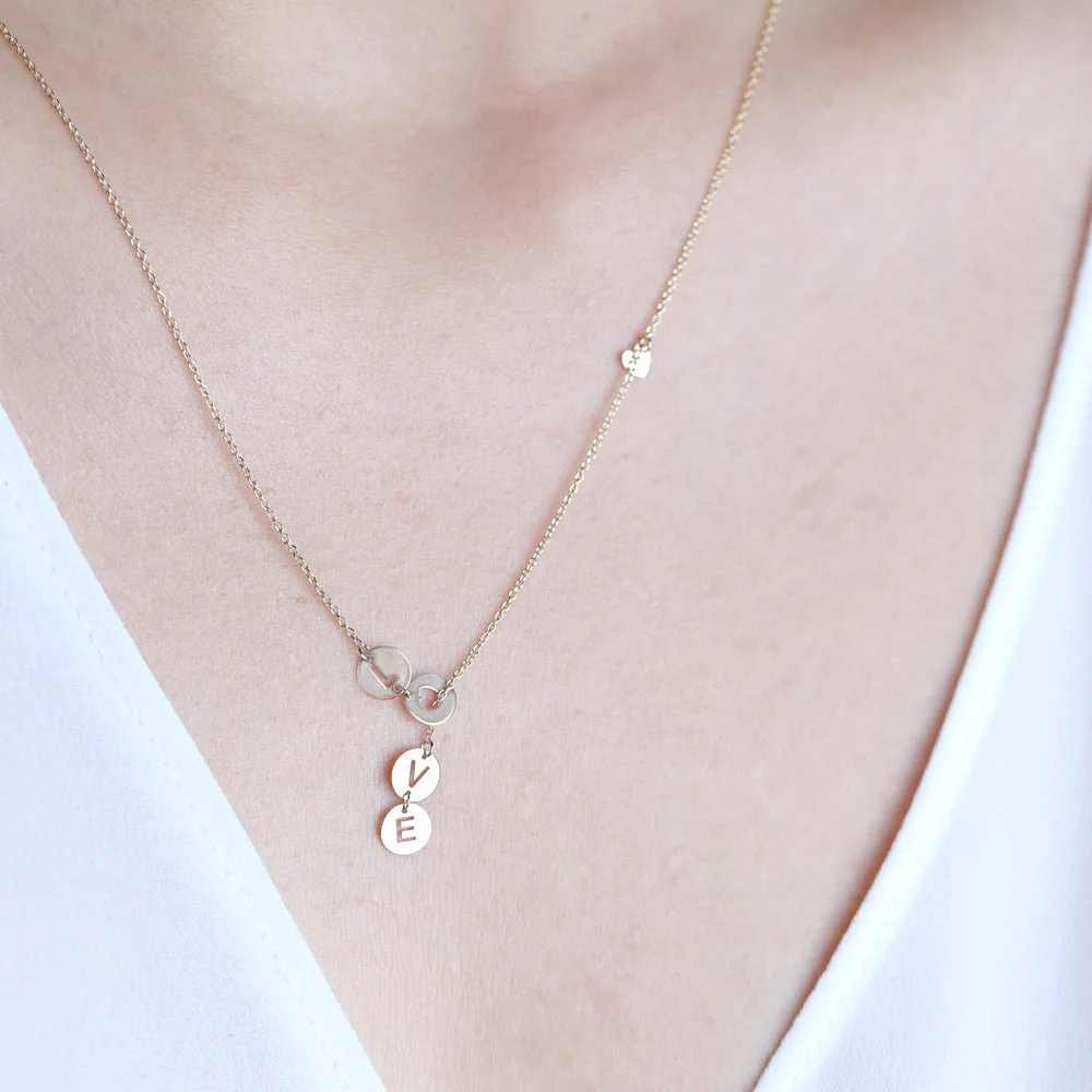 Solid 10k Yellow Gold Love Lariat Necklace - Image 2