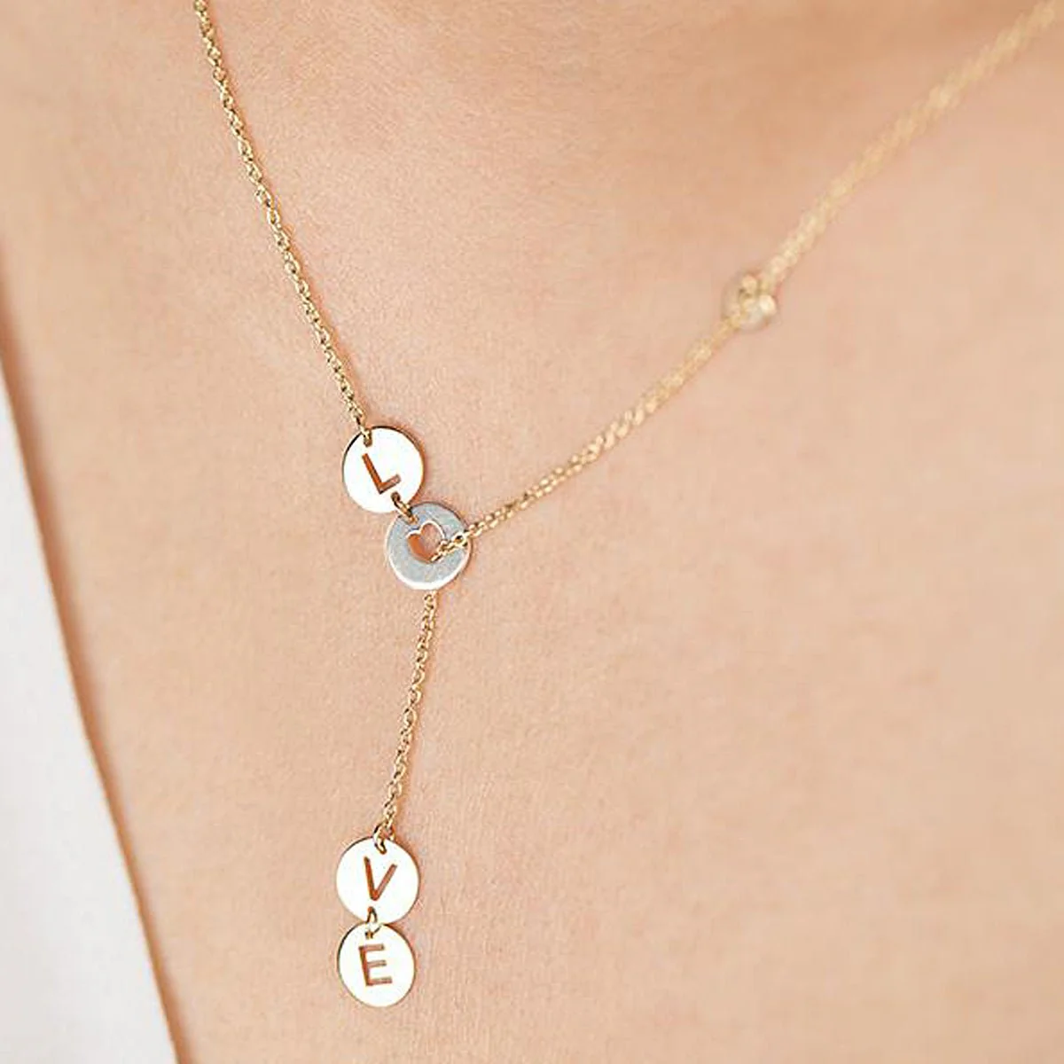 Solid 10k Yellow Gold Love Lariat Necklace - Image 3