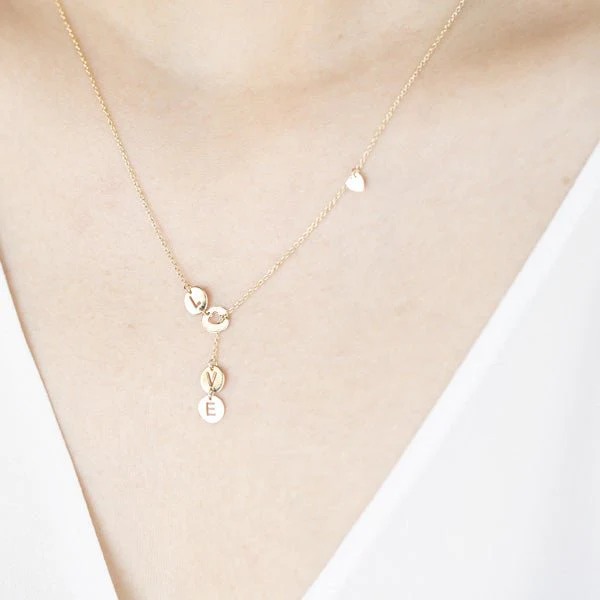Solid 10k Yellow Gold Love Lariat Necklace - Image 4