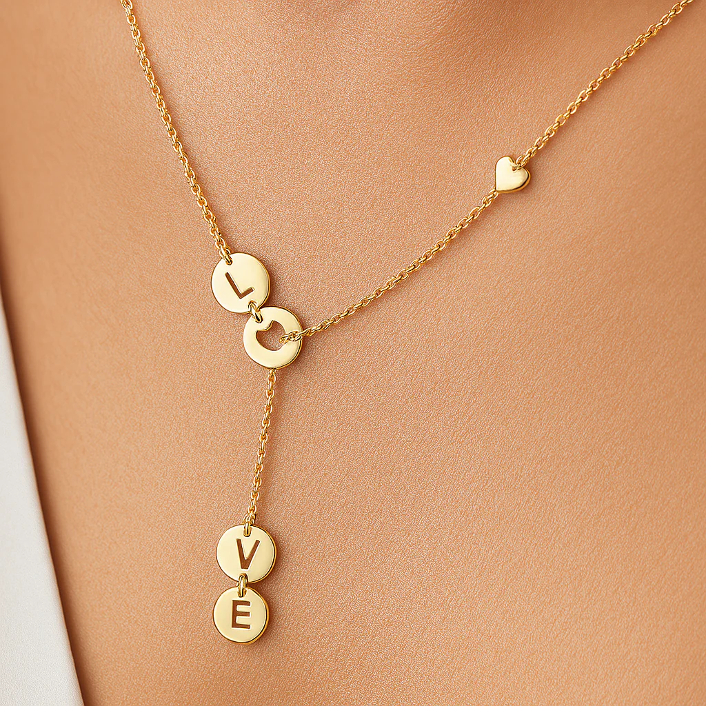 Solid 14k Yellow Gold Love Lariat Necklace - Image 2