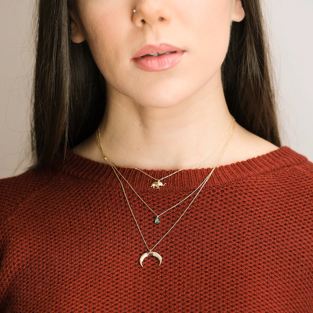 Yellow Gold Black Onyx Lucky Elephant Necklace - Image 3
