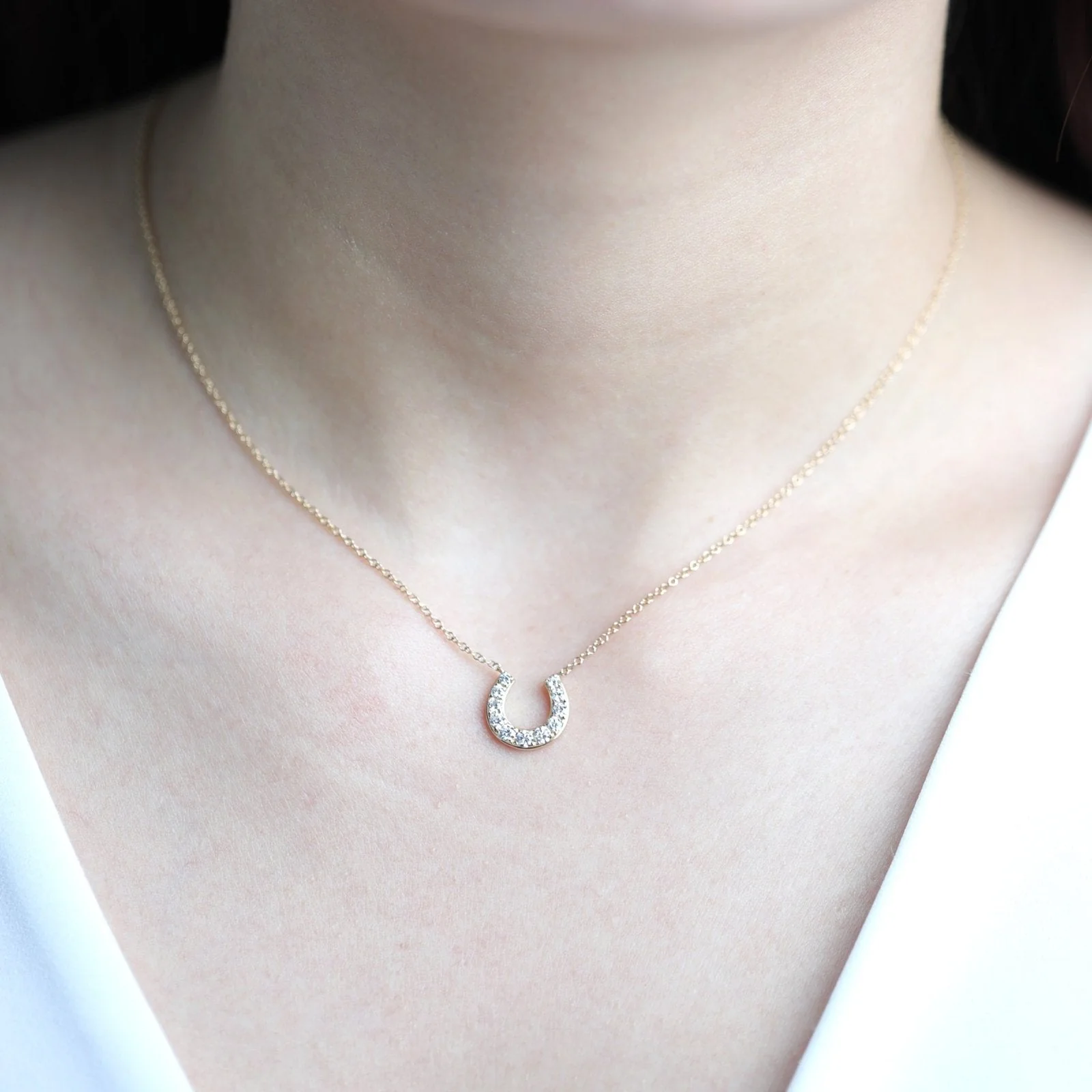 Rose Gold Diamond Horseshoe Pendant Necklace - Image 2