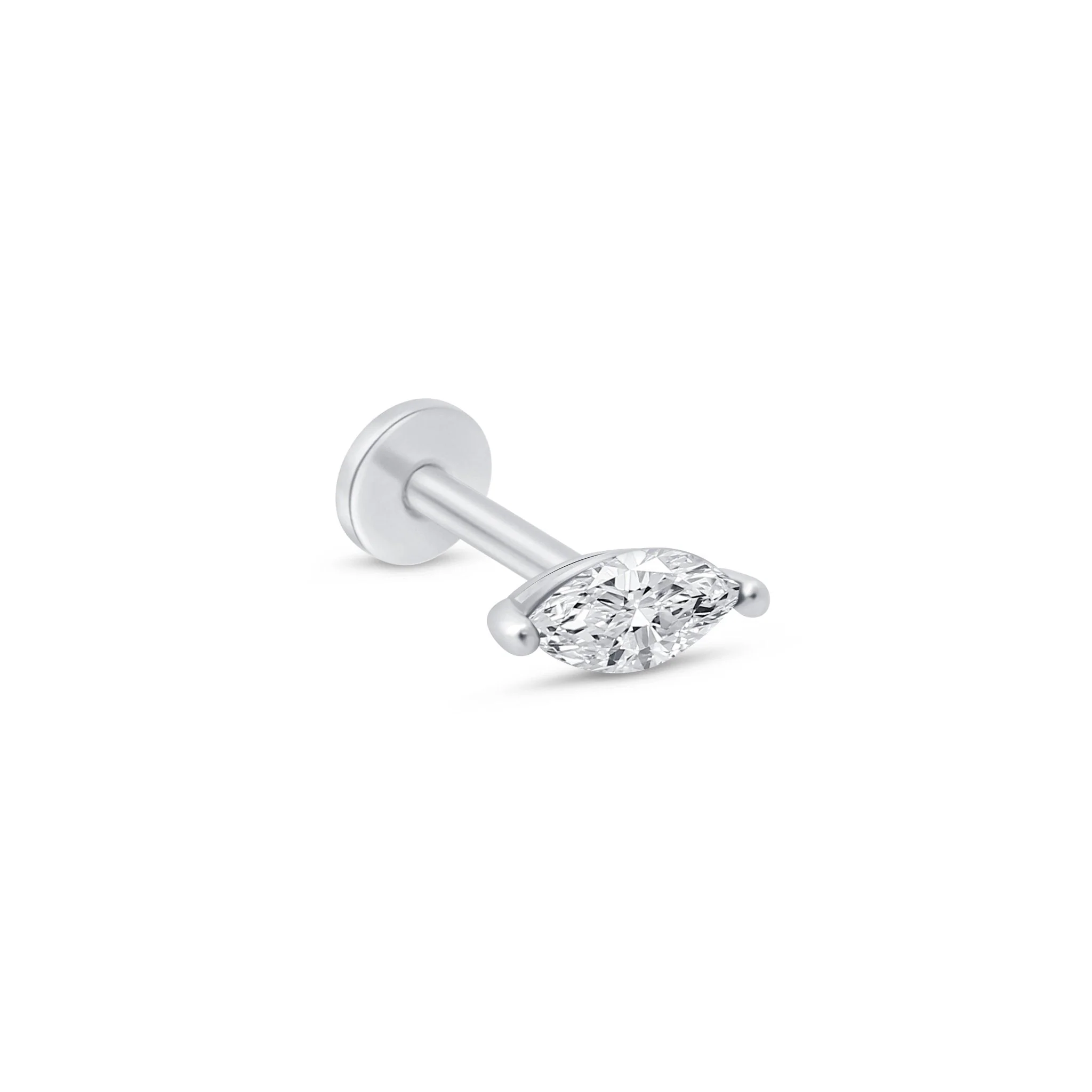 White Gold Marquise Stone Threaded Flat Back Earring