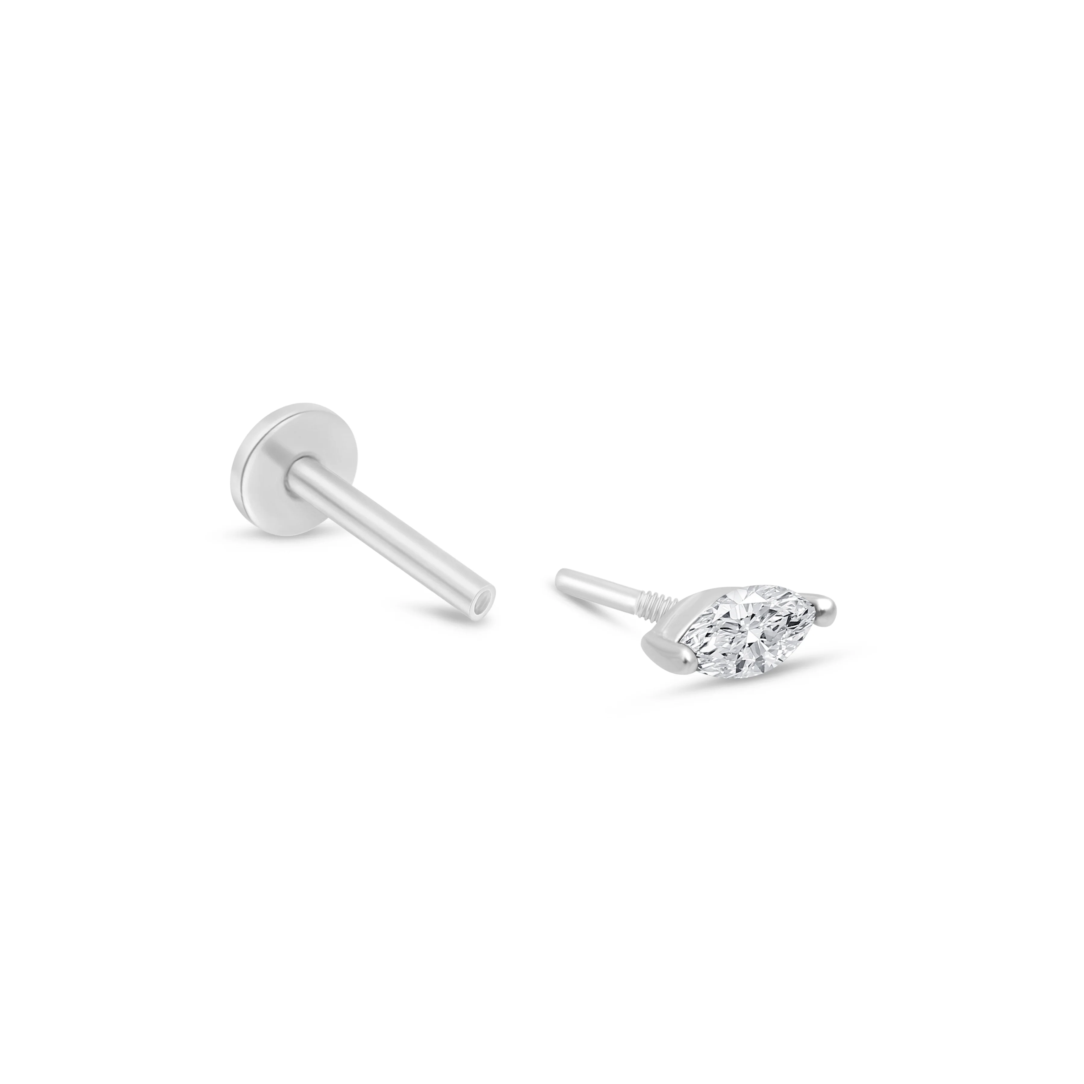 White Gold Marquise Stone Threaded Flat Back Earring - Image 10