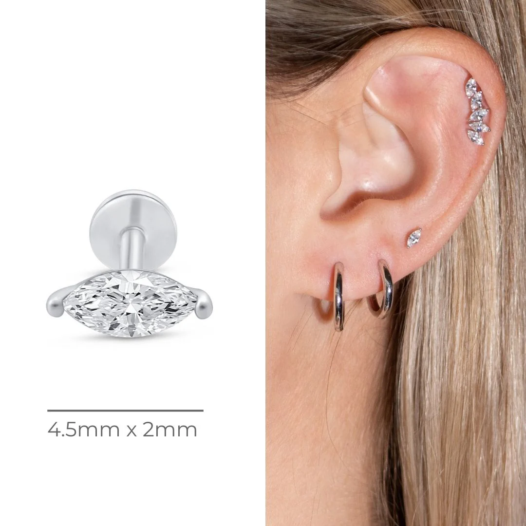 White Gold Marquise Stone Threaded Flat Back Earring - Image 11