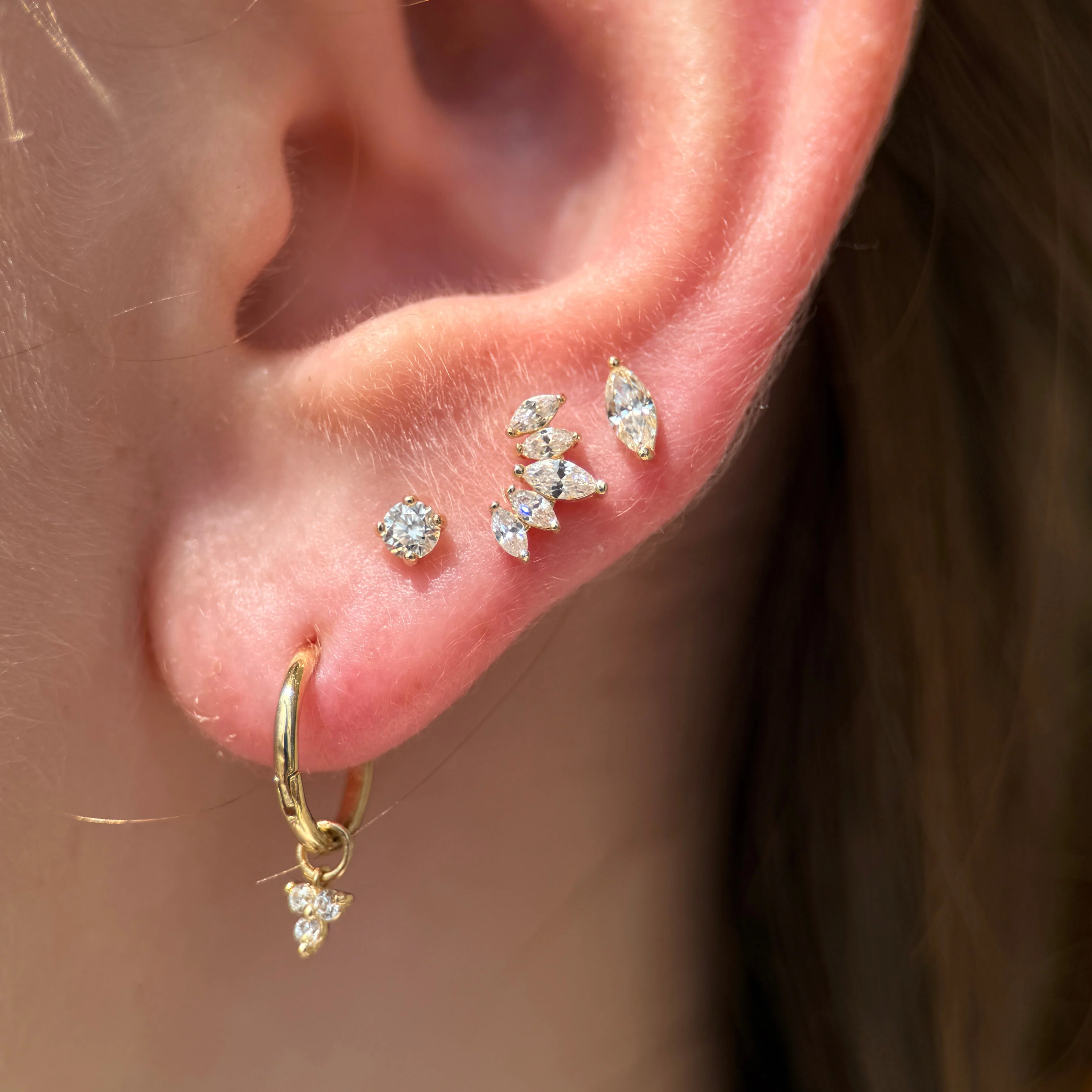 Yellow Gold Marquise Five Petal Lotus Flat Back Earring - Image 2