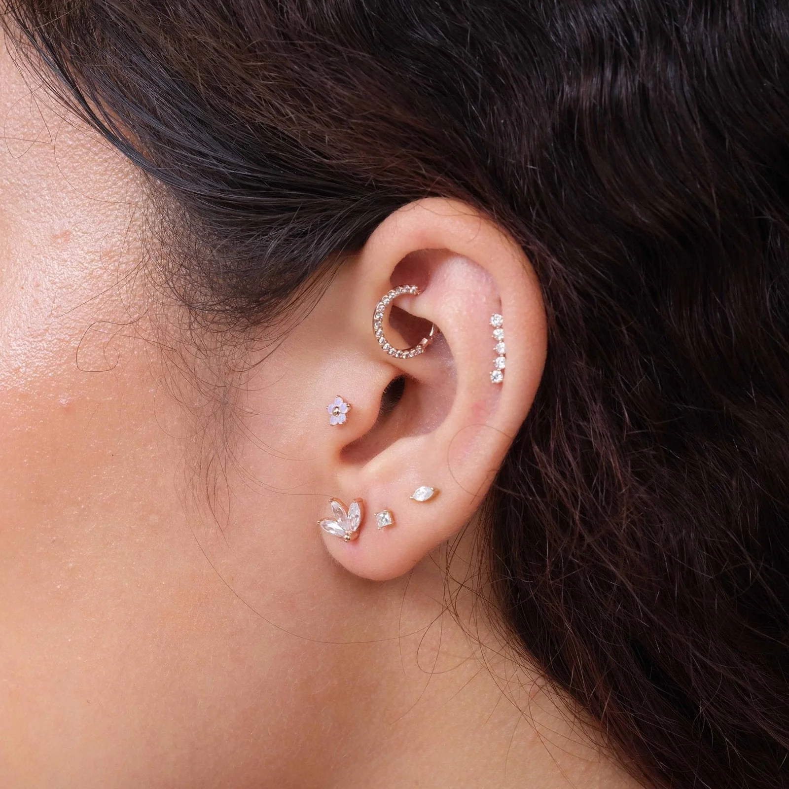 White Gold Marquise Stone Threaded Flat Back Earring - Image 4