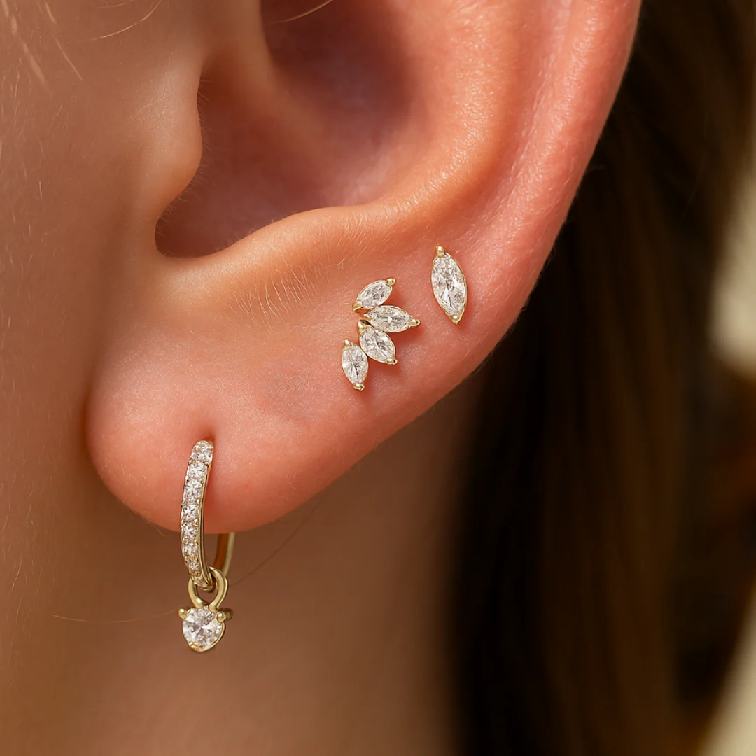 Yellow Gold Gemstone Marquise Flat Back Earring - Image 4