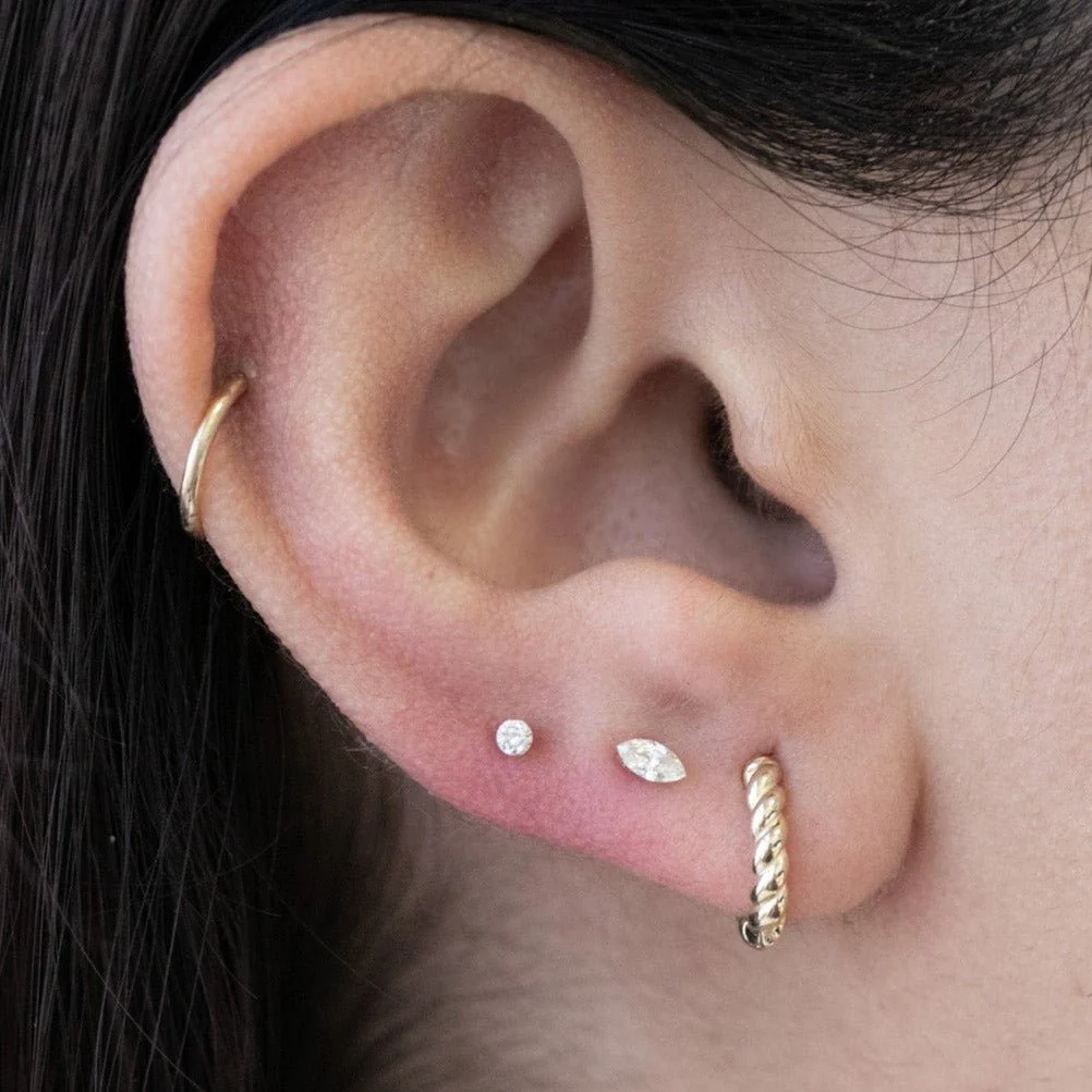 Yellow Gold Gemstone Marquise Flat Back Earring - Image 5