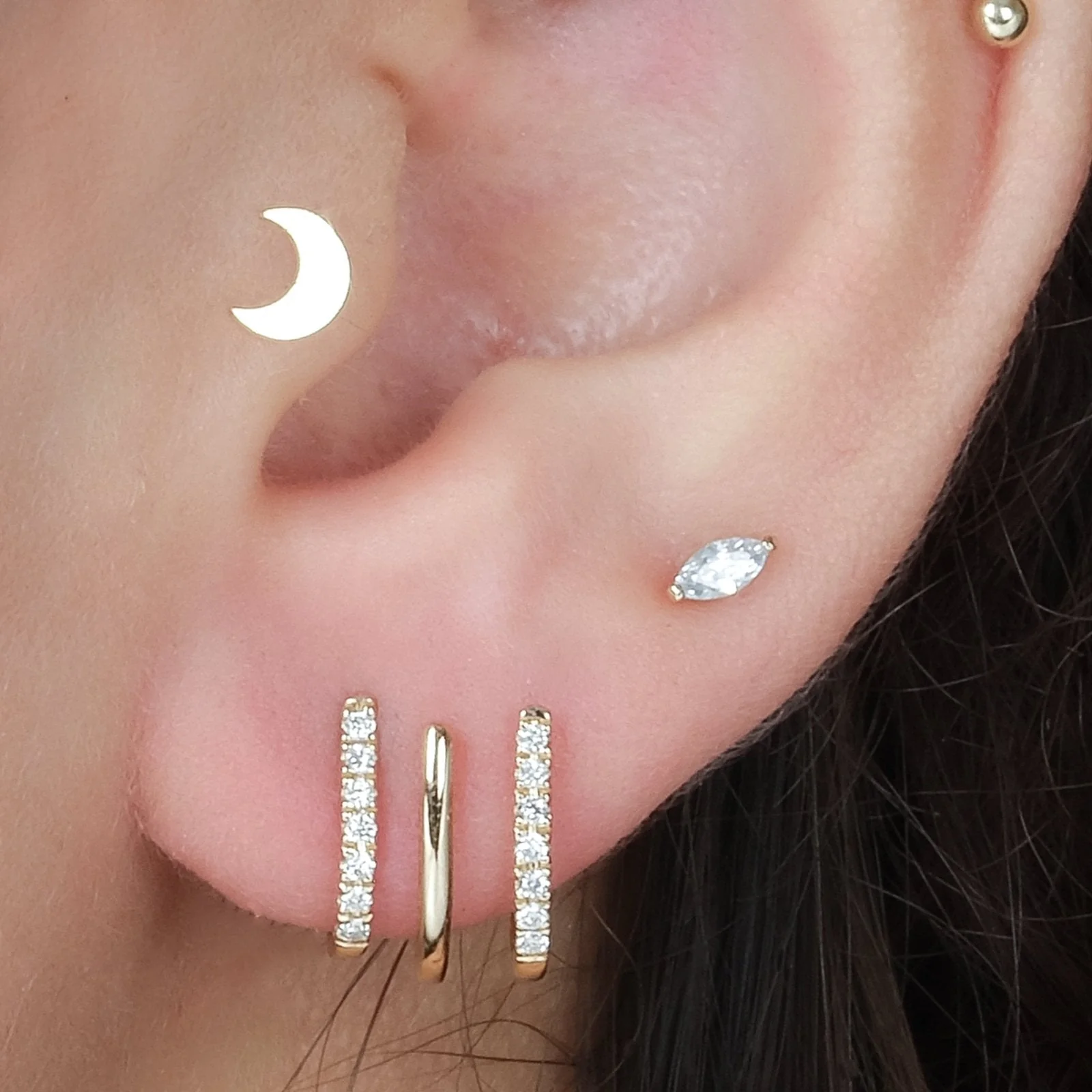 Yellow Gold Gemstone Marquise Flat Back Earring - Image 7