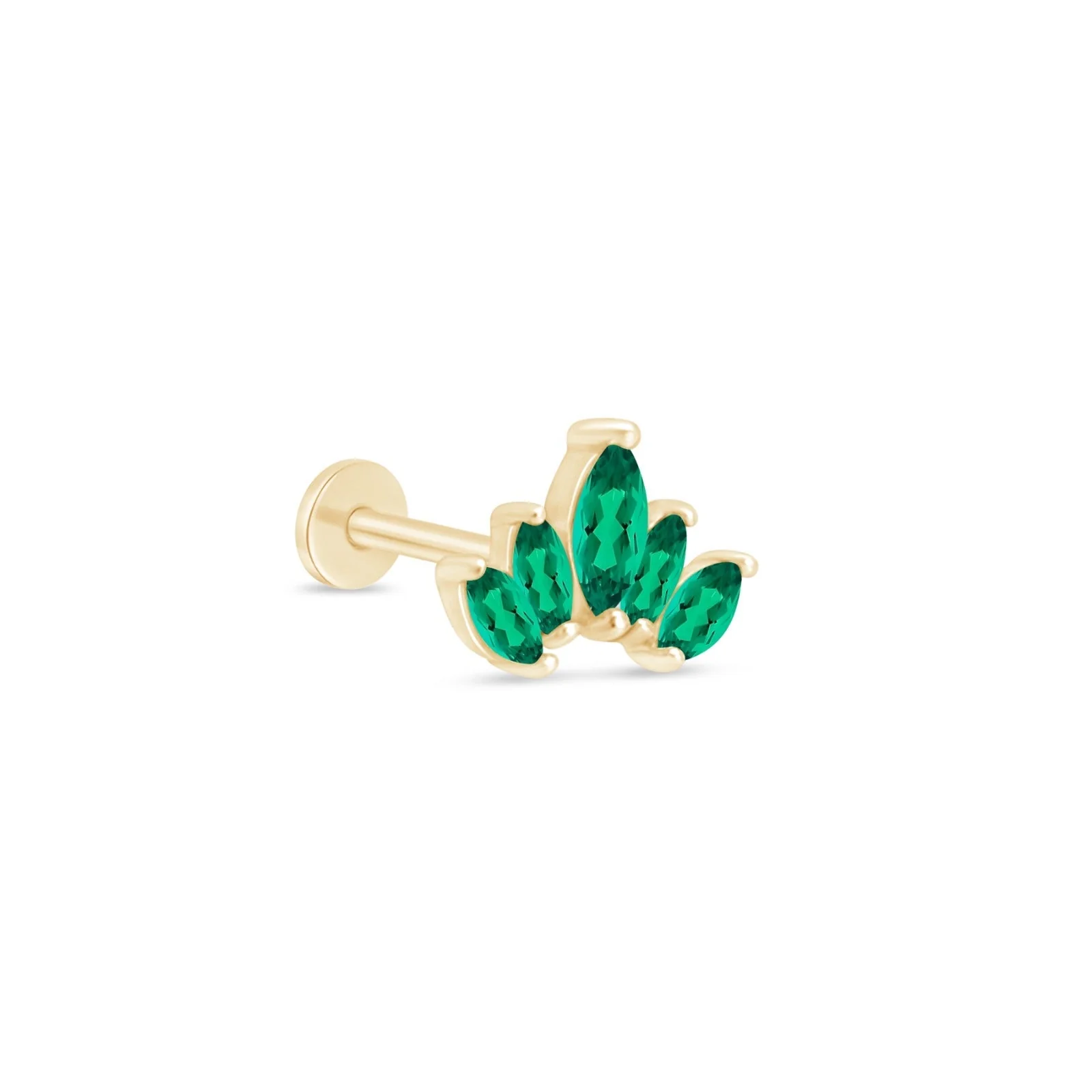 Yellow Gold Emerald Lotus Flat Back Earring - Image 5