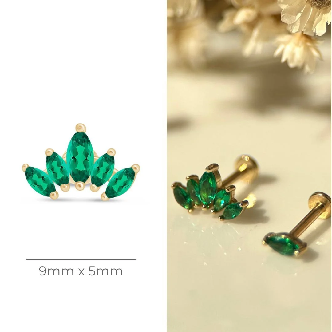 Yellow Gold Emerald Lotus Flat Back Earring - Image 6