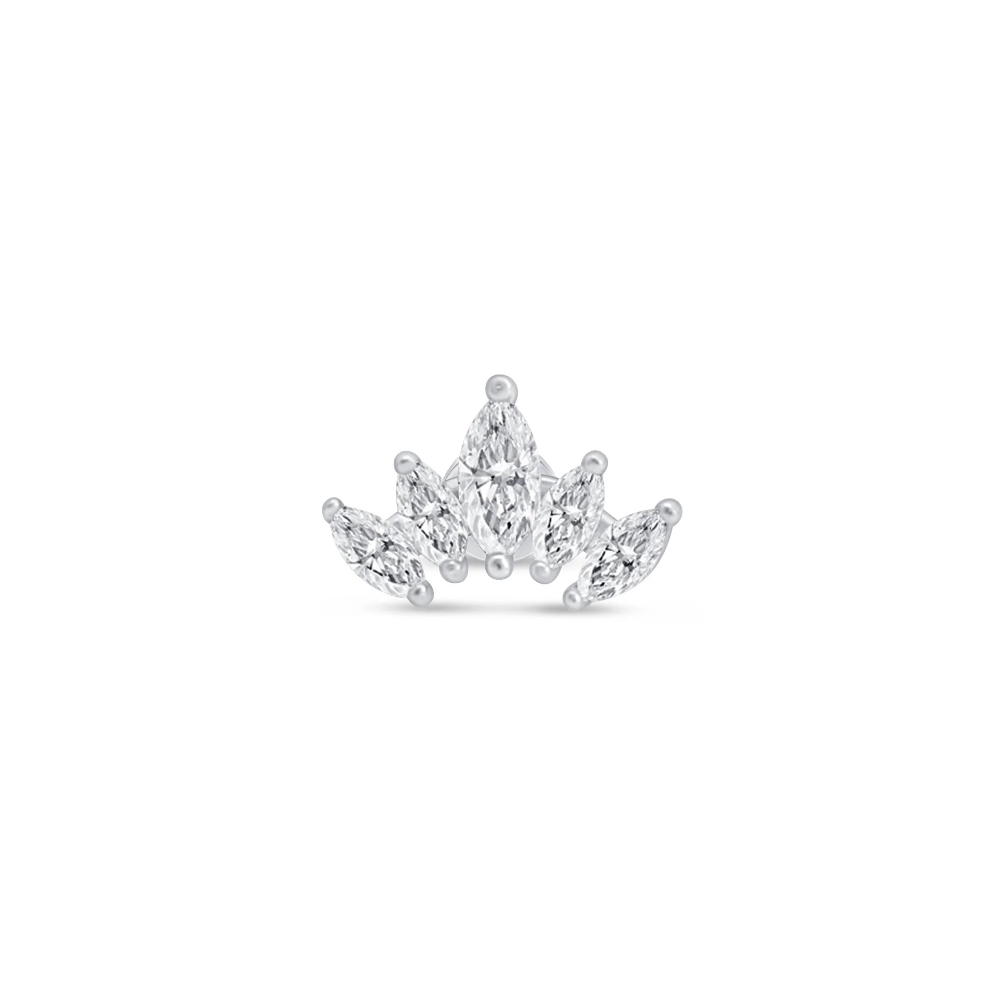 White Gold Marquise Five Petal Lotus Flat Back Earring