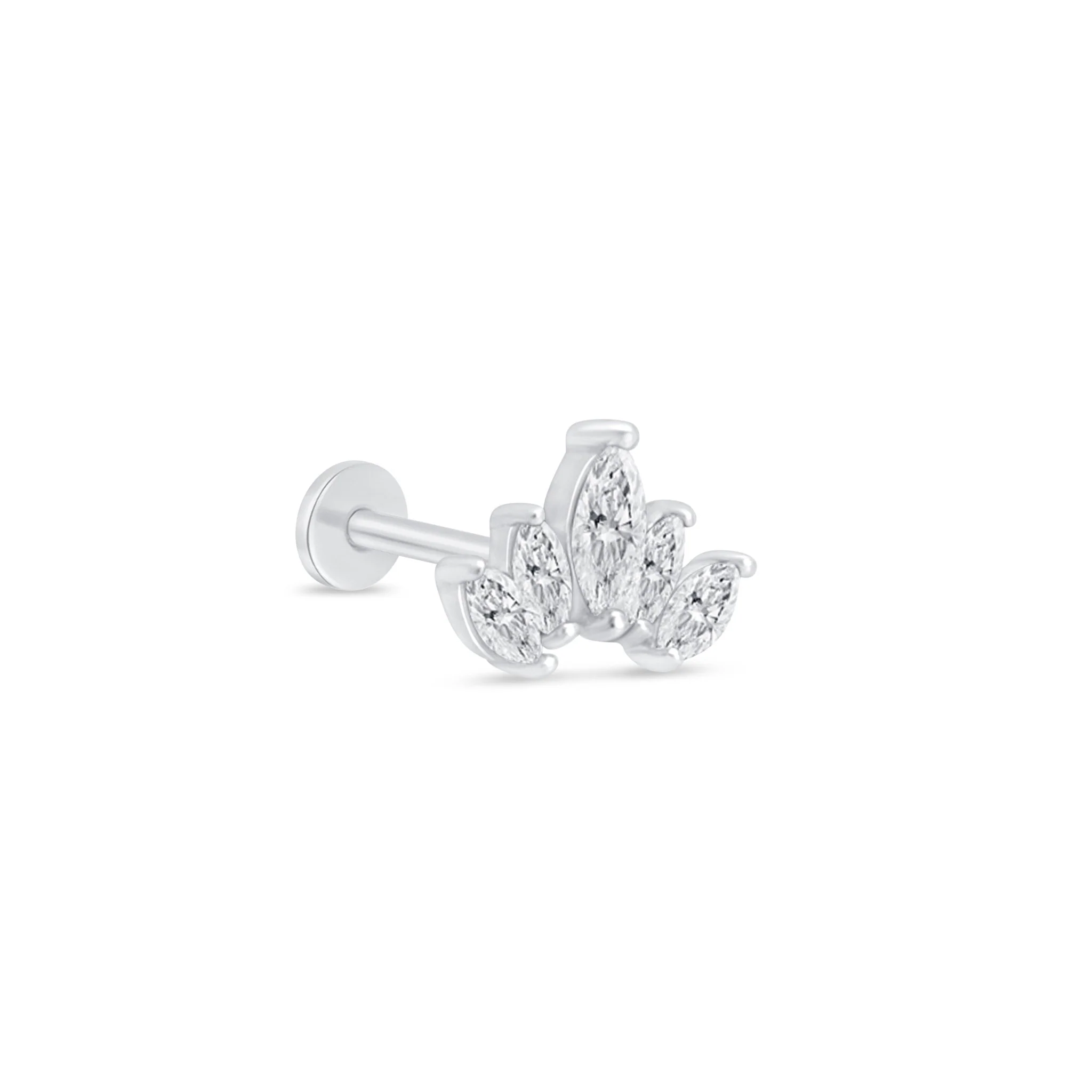 White Gold Marquise Five Petal Lotus Flat Back Earring - Image 2