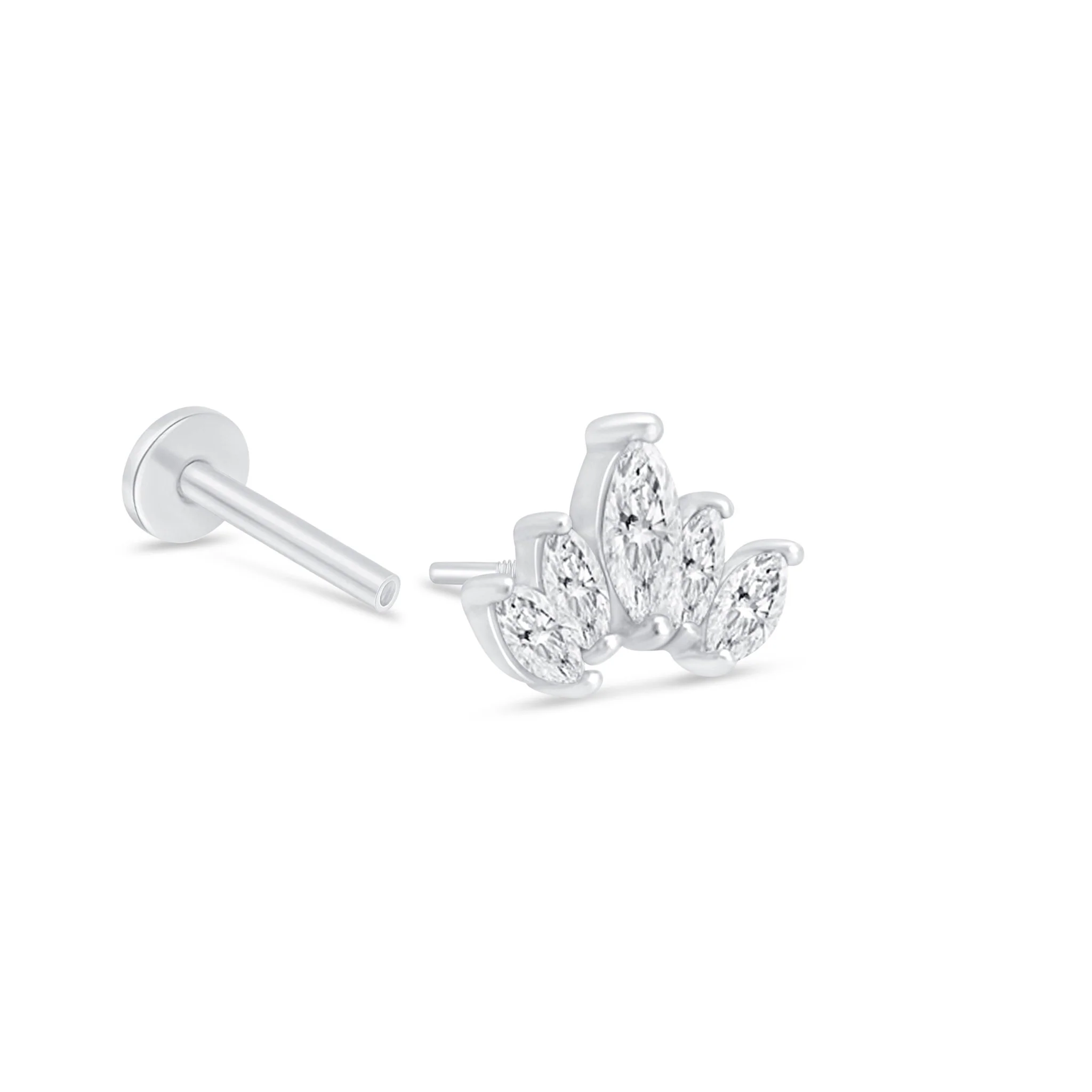 White Gold Marquise Five Petal Lotus Flat Back Earring - Image 3
