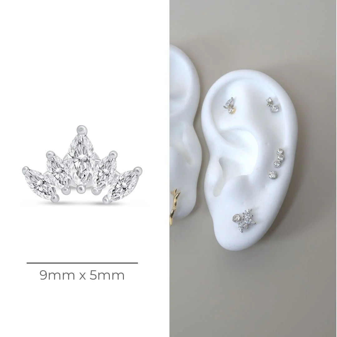 White Gold Marquise Five Petal Lotus Flat Back Earring - Image 4