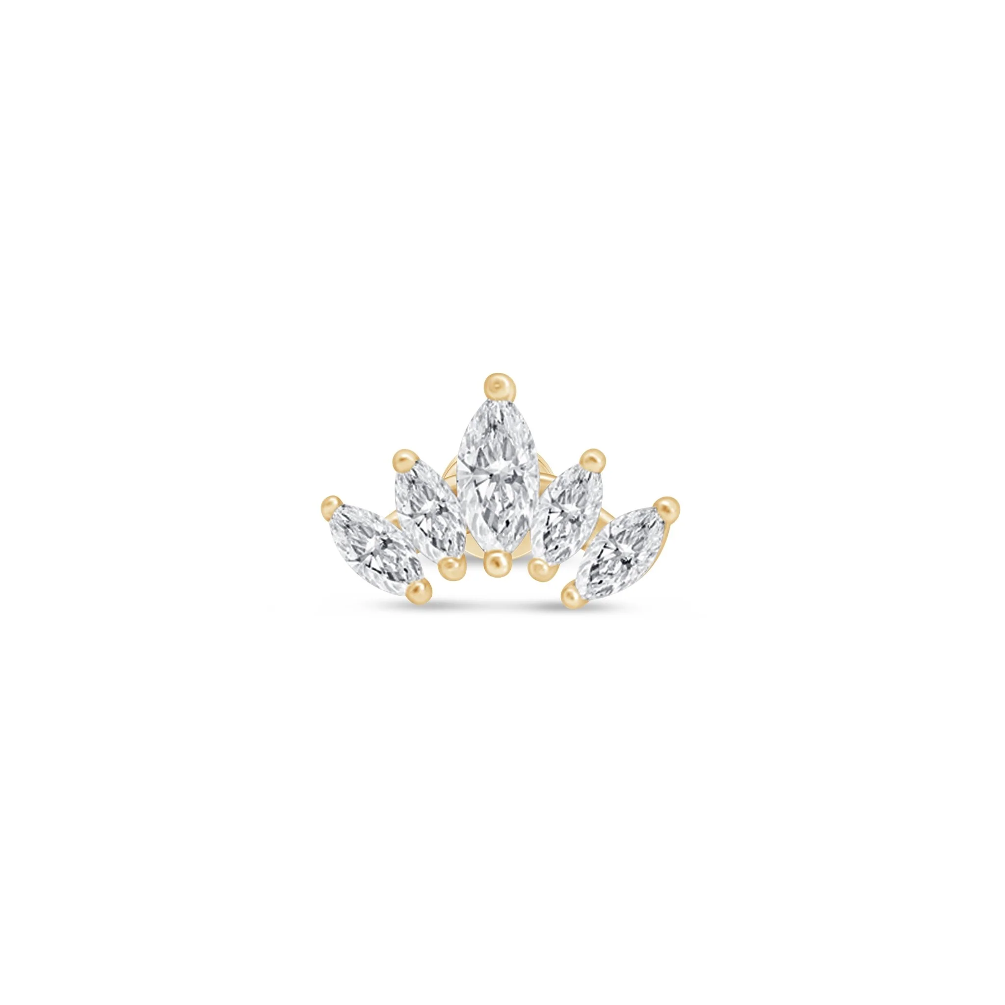 Yellow Gold Marquise Five Petal Lotus Flat Back Earring