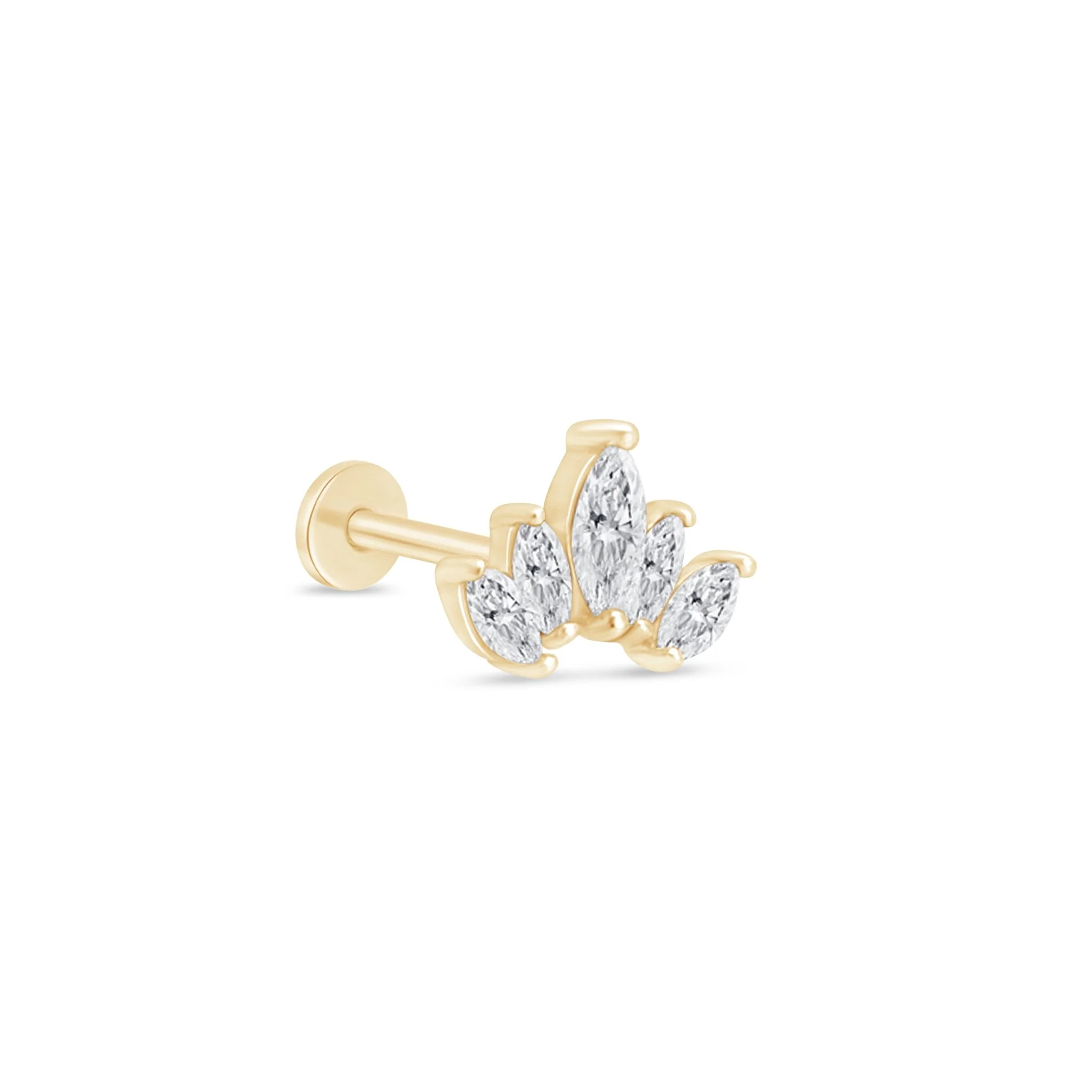 Yellow Gold Marquise Five Petal Lotus Flat Back Earring - Image 5