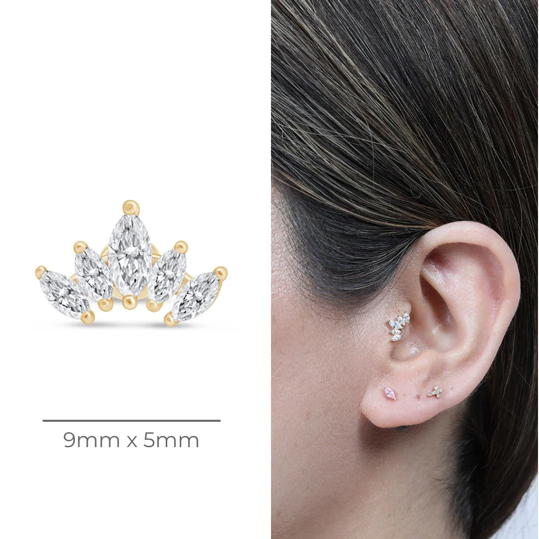 Yellow Gold Marquise Five Petal Lotus Flat Back Earring - Image 7