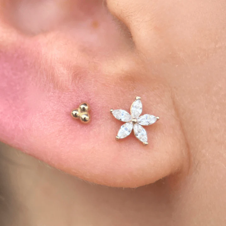 White Gold Marquise Flower Flat Back Earring - Image 5