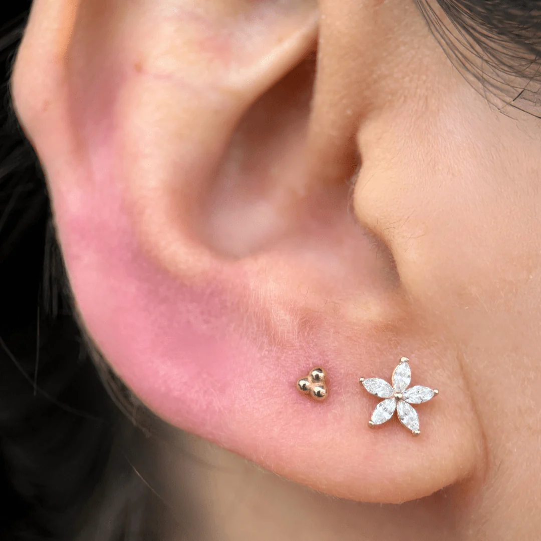 White Gold Marquise Flower Flat Back Earring - Image 7